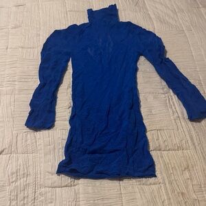 Blue Long Sleeve Mesh Dress